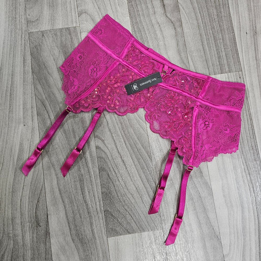 NWT Ann Summers The Icon Purple Pink Waspie Wide Garter Belt Suspender Size S